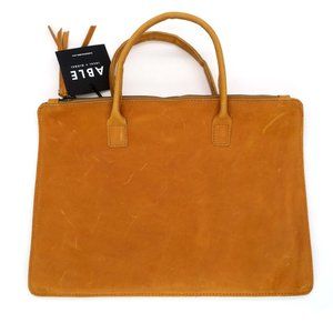 ABLE Local Global Medium Briefcase Satchel Carryall Tote Bag Cognac Leather